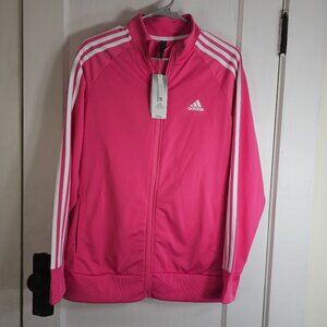NWT Adidas Womans Size 1X Pink Track Jacket Full Zip White Stripes *READ*